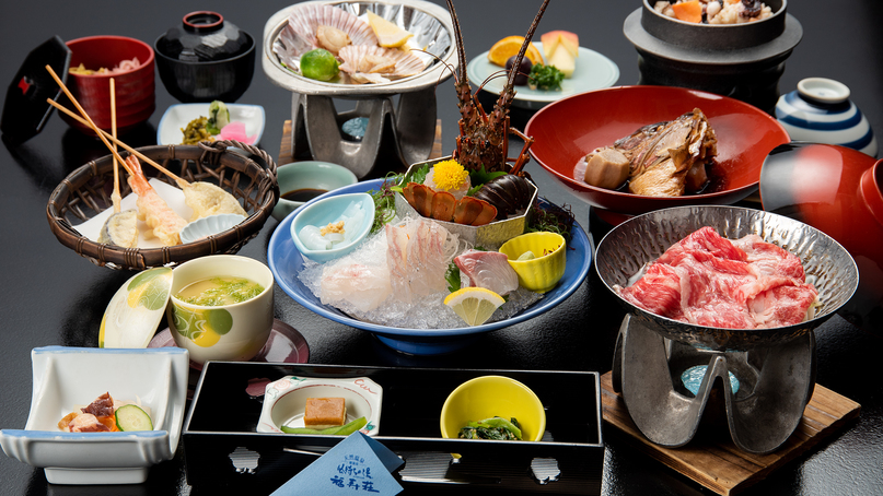 【贅沢会席】伊勢海老の姿造里1尾×松阪牛肉鍋がメイン♪三重に来たら絶対食べたい！地元名物堪能プラン