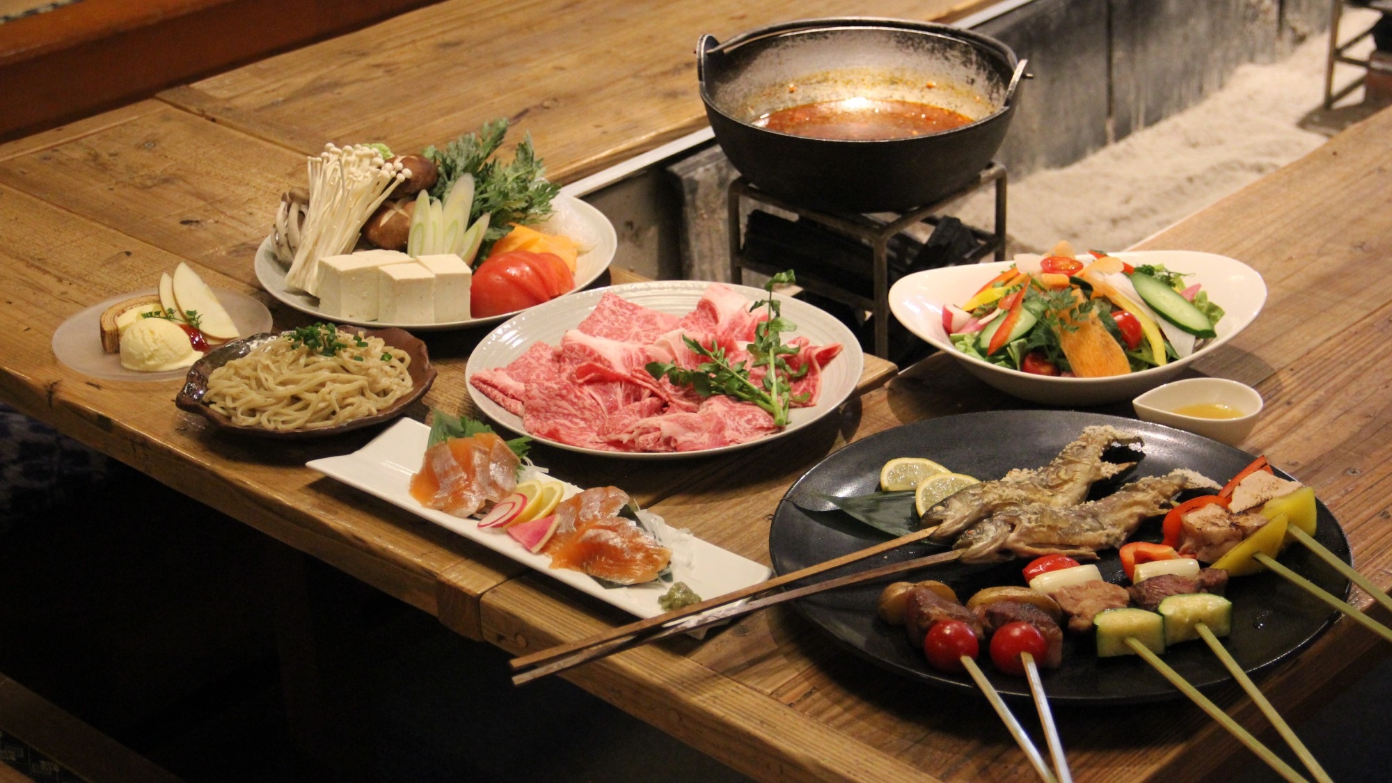 【新プレミアムプラン】レストラン・リブランドOPEN♪レトロな『囲炉裏』で信州グルメフルコース2食付