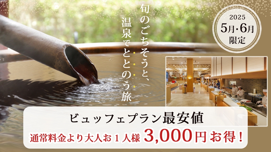 【5月・6月お日にち限定】旬のごちそうと温泉でととのう旅＼お1人様3000円引き／ビュッフェプラン