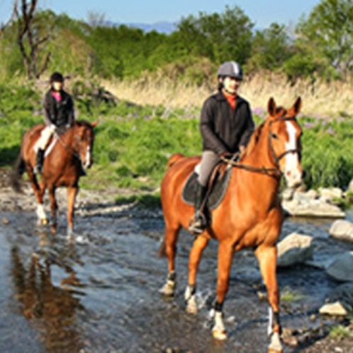 【赤城乗馬クラブ】当館より車で25分。利根川の河原をのんびりと行く外乗りが人気です。