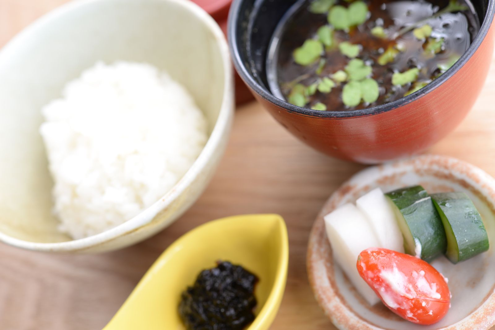 ～*茨城県産ゆめひたち米/自家製漬物/自家製佃煮/自家製味噌を使ったあおさ汁*～