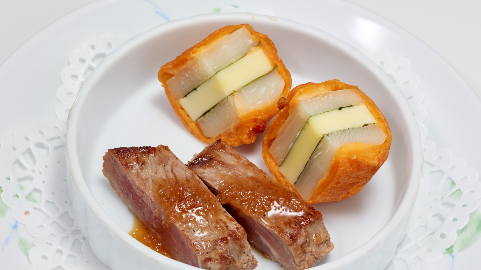 チーズはさみ揚と雪室熟成牛のステーキ☆【筍フルコース】