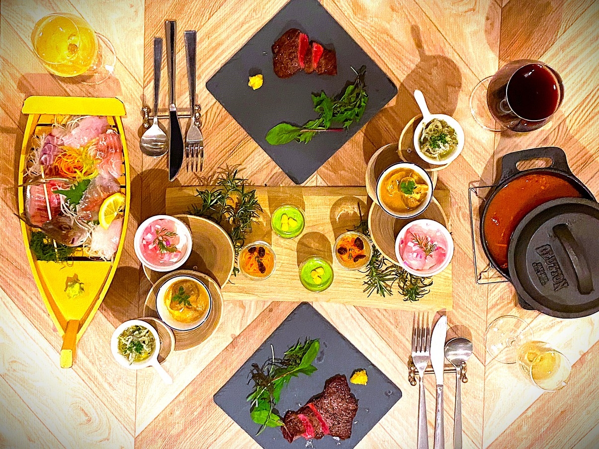 【料理重視】♪料理堪能したいお客様オススメ♪5種彩りアペタイザー／5種伊豆舟盛／飛騨牛／金目鯛カルパ