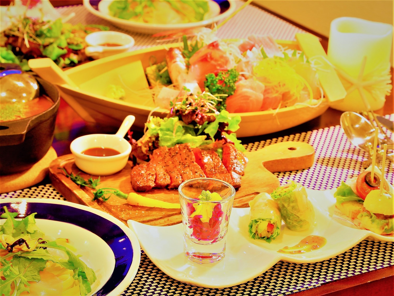 【料理重視】♪料理堪能したいお客様オススメ♪5種彩りアペタイザー／5種伊豆舟盛／飛騨牛／金目鯛カルパ