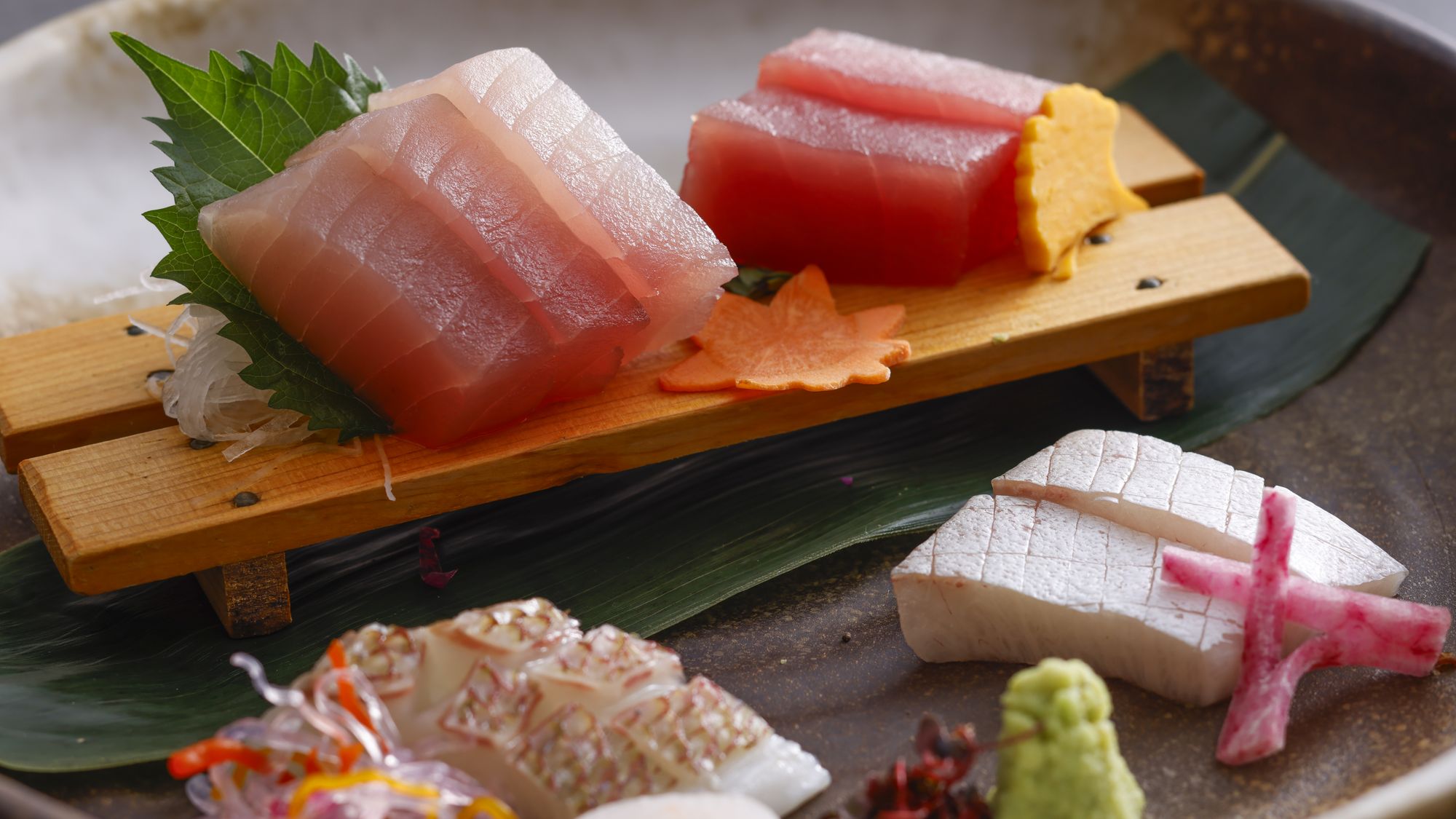 【土地の恵み会席】冬(2025年12月～2026年2月)お造り　勝浦港水揚げ生まぐろ2種と紀州産本日