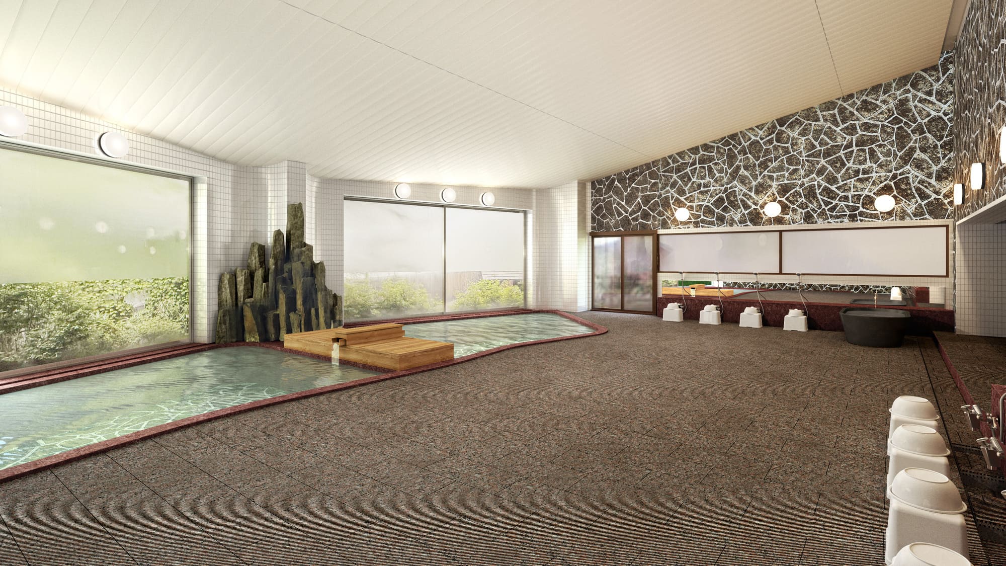 女性大浴場（2025年12月リニューアル）万代鉱源泉を100％掛け流し！