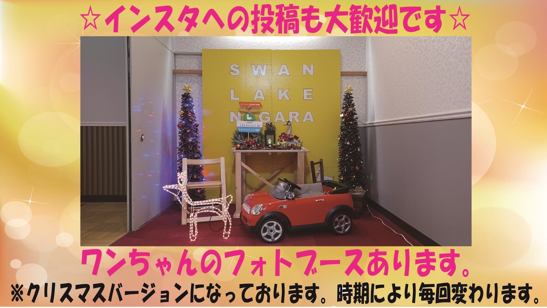 ★ペット同伴可　クリスマス限定　１２月２３日〜２５日の３日間　ワンちゃん代金無料にてご宿泊できます♪
