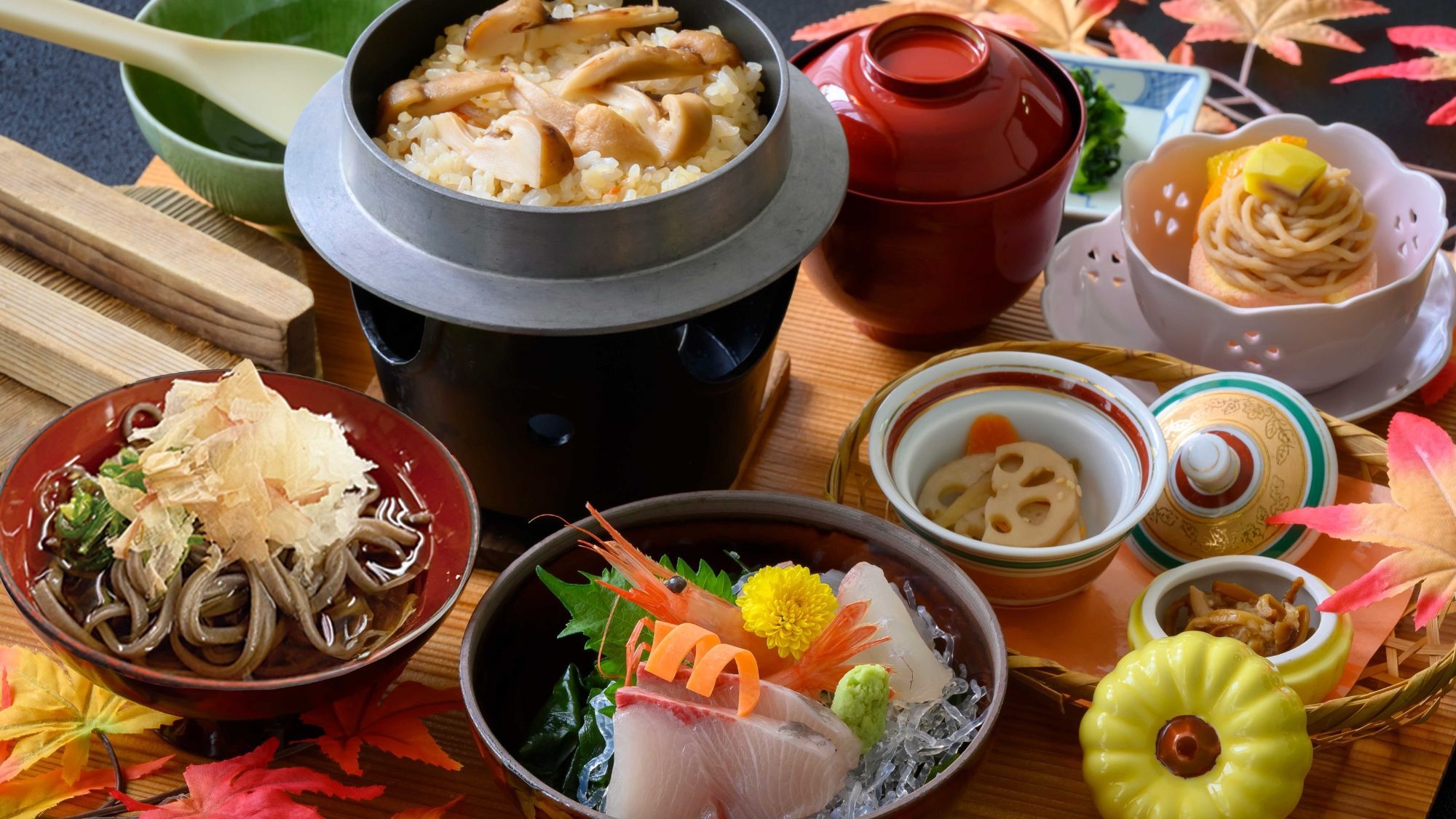 【秋の日帰り｜松茸釜飯御膳】松茸釜飯と越前おろしそば！自然に癒される天然温泉＜個室休憩+温泉ご入浴＞