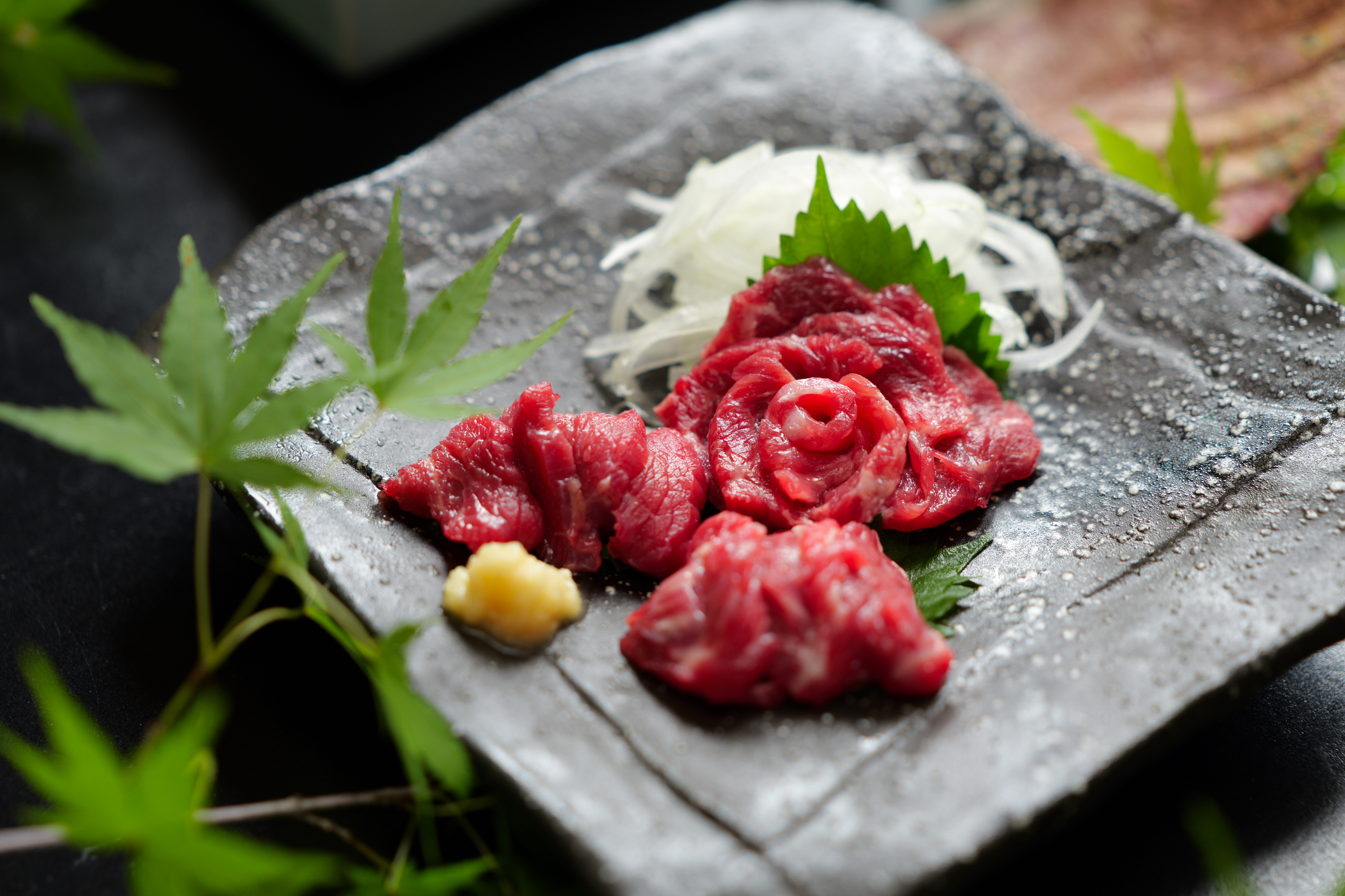 夕食の一例：熊本名物馬刺し