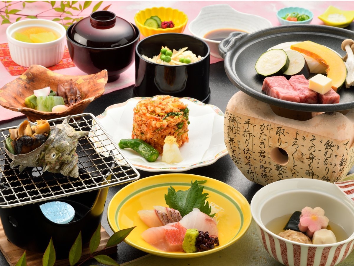 海の幸＆山の幸プラン　〜あしたか牛ステーキ・サザエ壷焼・桜海老かき揚〜