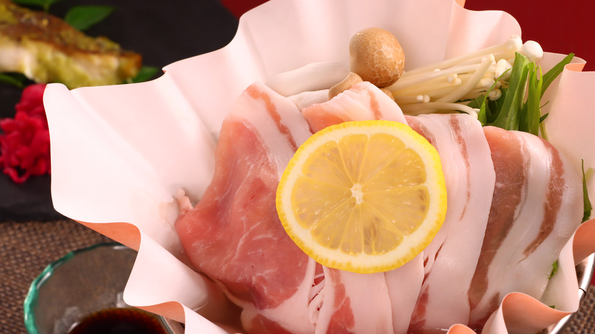 【スタンダード夕食一例】お米豚のレモン鍋