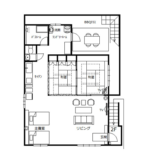 Casa N.Y（カーサエヌワイ）平面図　70㎡　2LDK　定員8名