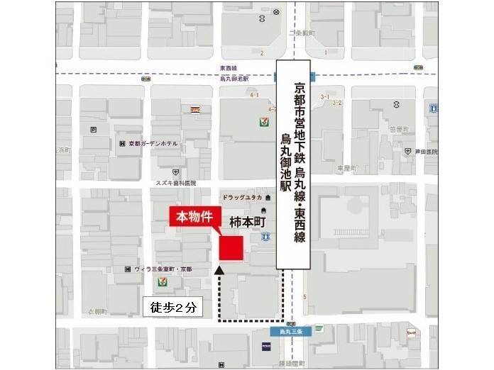 烏丸御池６番出口からホテルまでの地図