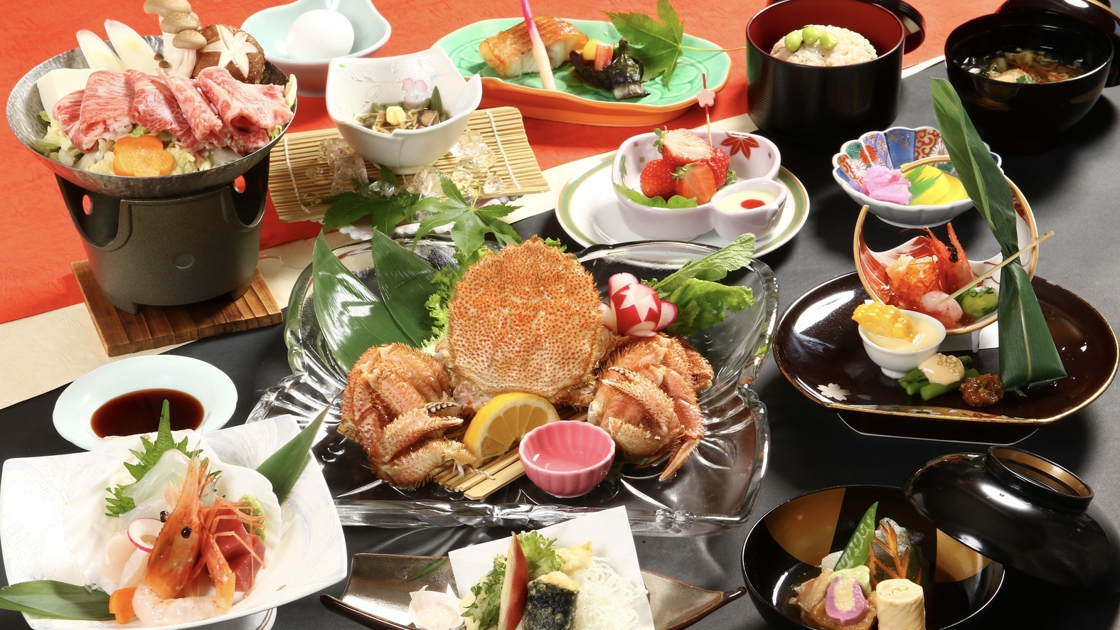 【楽天スーパーSALE】　毛蟹の姿盛りと白老牛のすき焼き付き夕食！北海道の恵みの朝食付