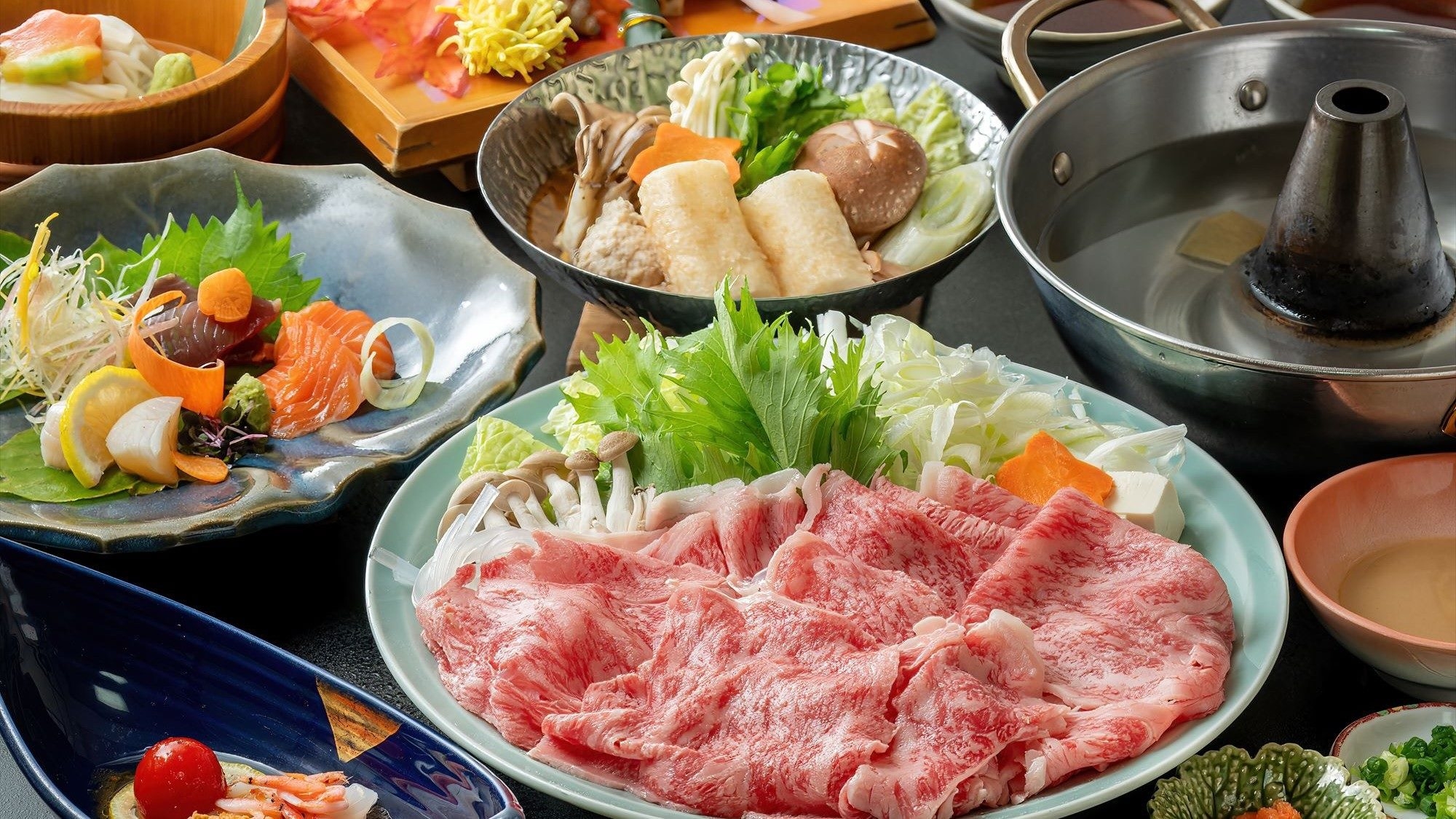 【黒毛和牛しゃぶしゃぶ】甘みとコクが特徴の秋田ブランド和牛『錦牛』を贅沢に愉しむ＜全室レイクビュー＞