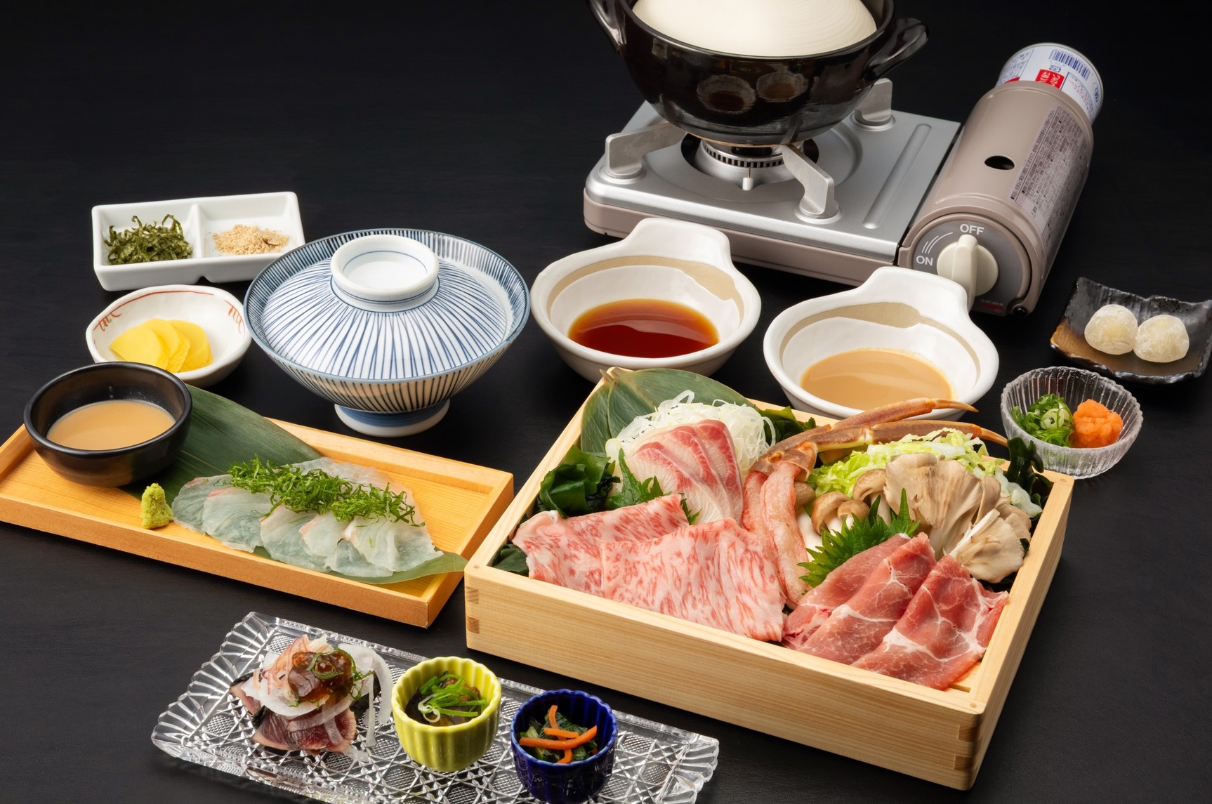 2食付【初秋への贅沢四種しゃぶしゃぶ会席　黒毛和牛・薩摩三元豚・ずわい蟹・厳選ブリしゃぶ】プラン