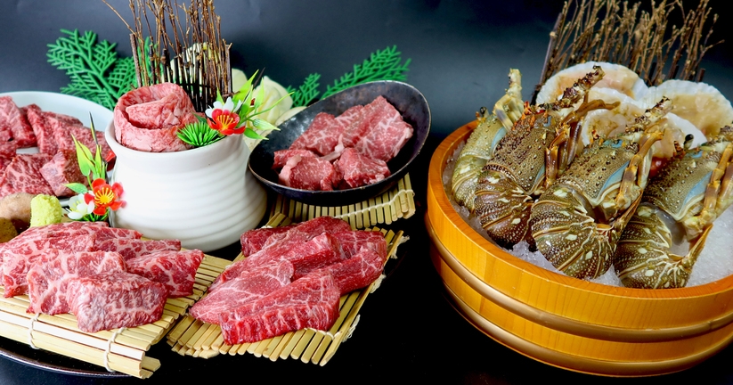 2食付【GW期間限定】黒毛和牛厳選赤身五撰と伊勢海老の網焼き饗宴コース