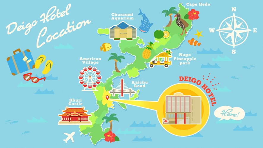 沖縄のいろいろな観光スポットへ行くのに便利！ 高速の入口にも近く好立地！
