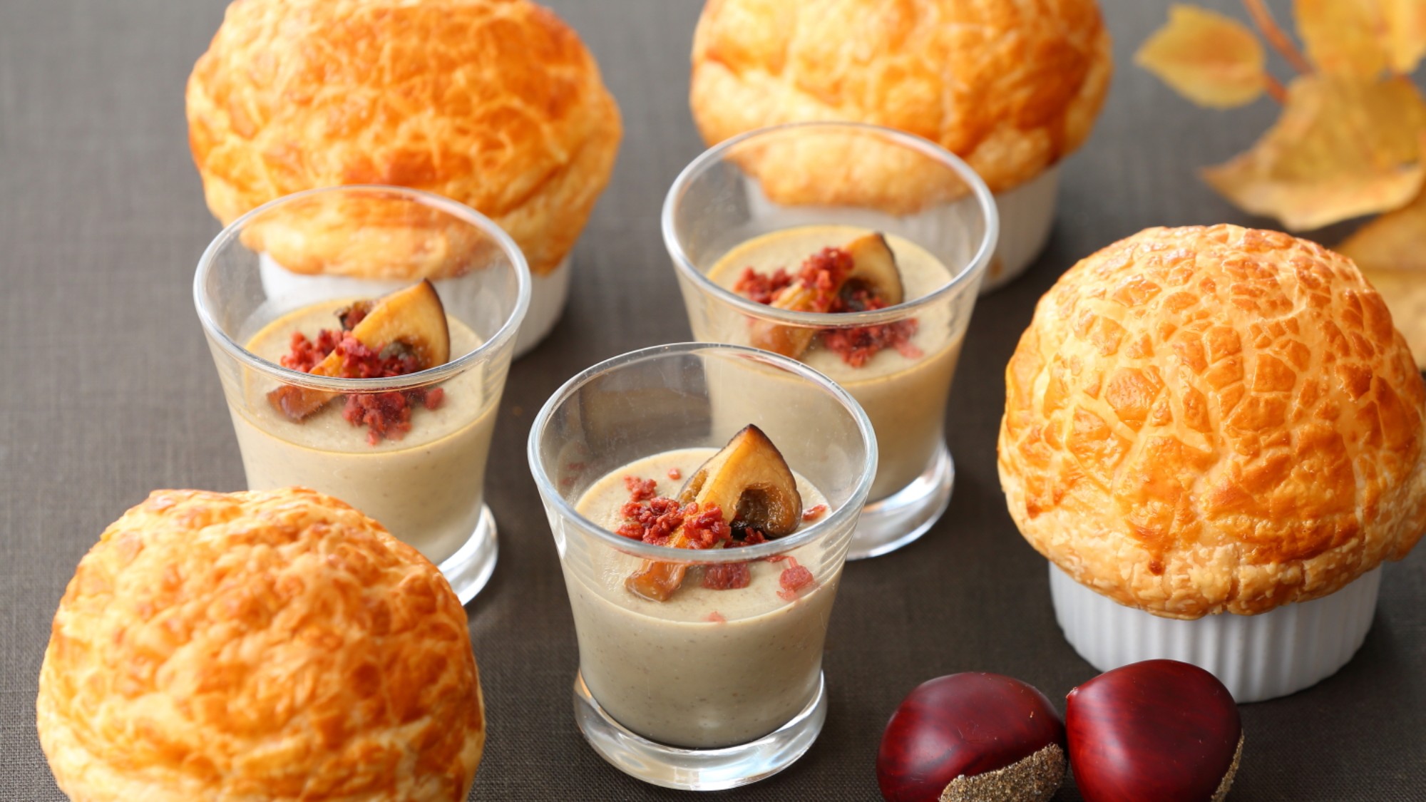 さつまいものポタージュスープパイ包み焼き・きのこのフラン