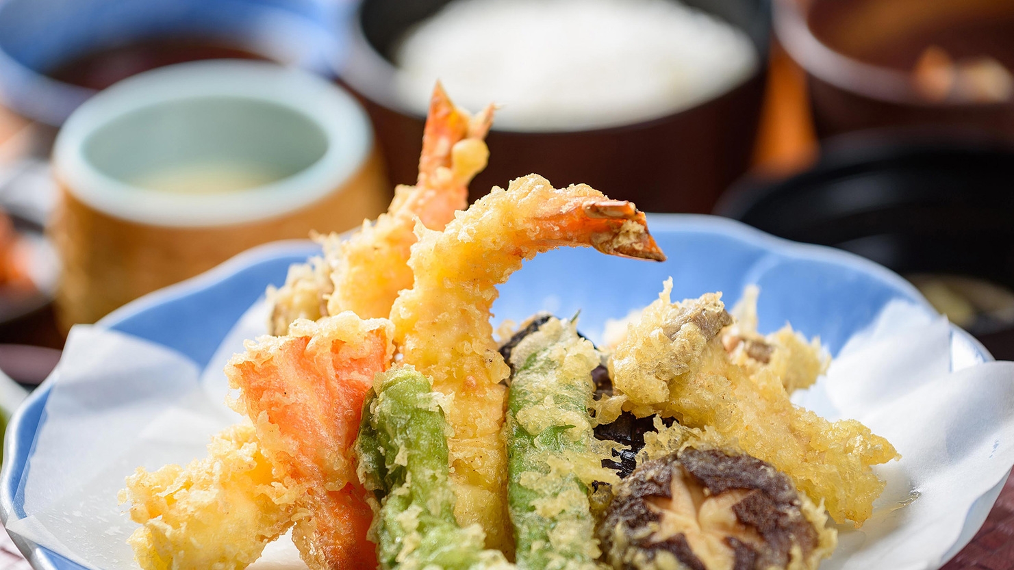 【朝・夕食付】★天ぷら定食を食べたら　温泉をのんびり堪能出来るニャンプラン