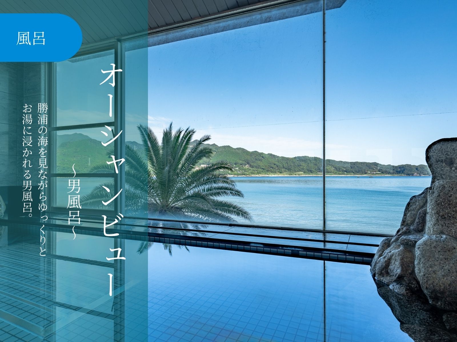 勝浦の海を見ながらゆっくりとお湯に浸かれるオーシャンビューの男風呂