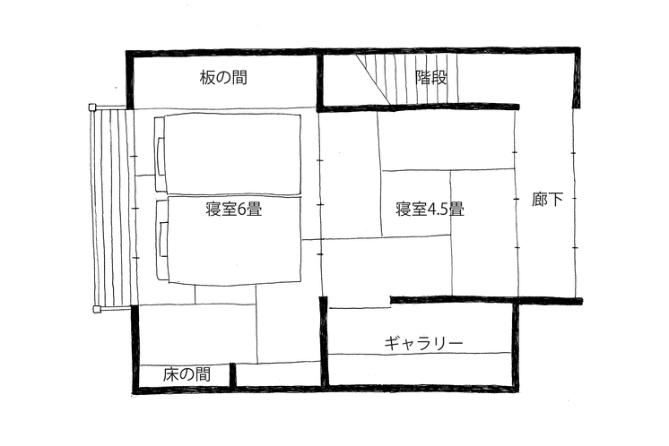 【2階】2階には4.5帖と6帖の寝室があり、5名様が就寝可能。襖で区切ることができます。