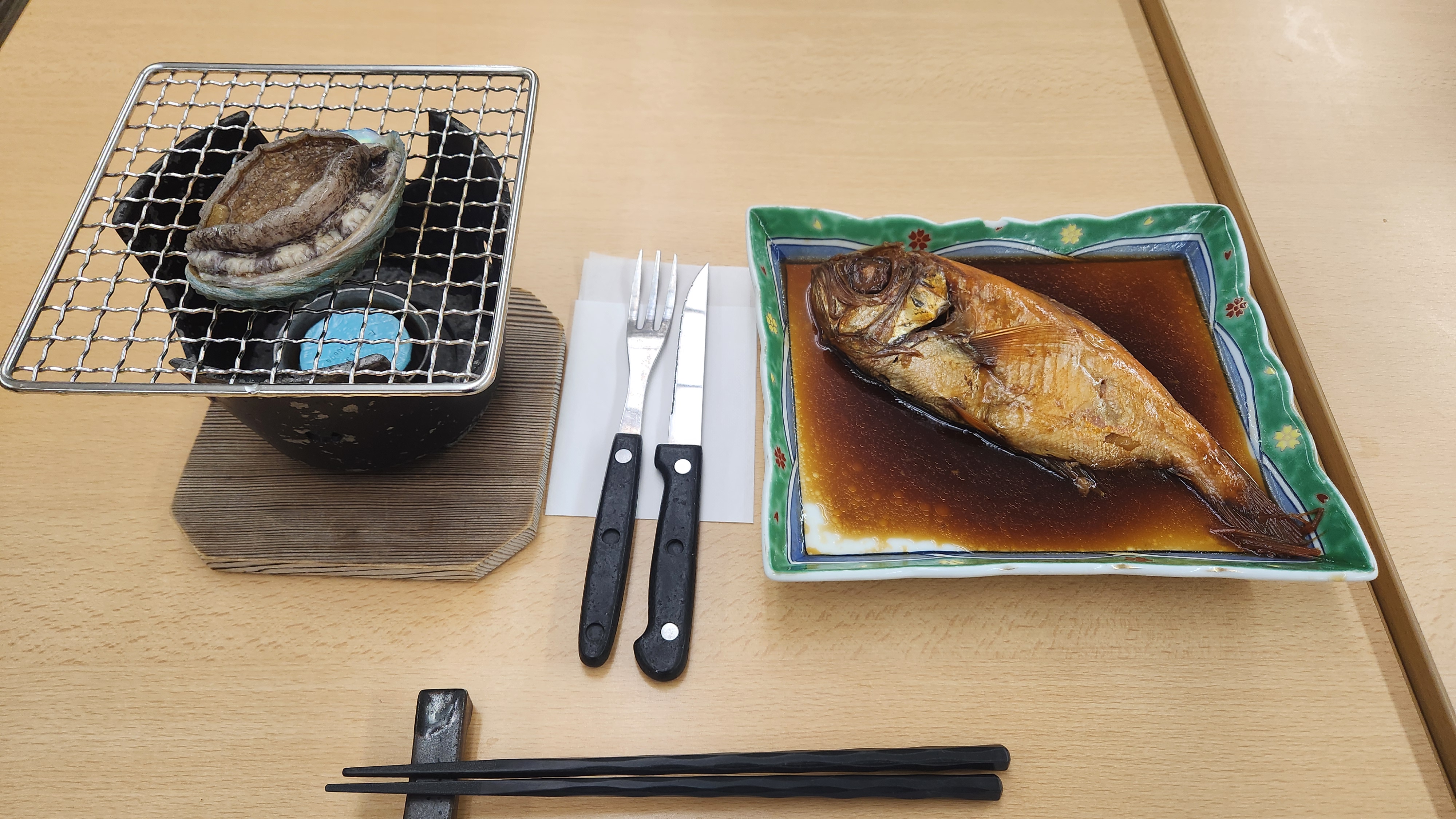 鮑の踊り焼き＆金目鯛煮つけ