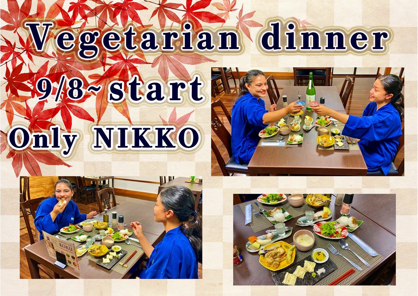 Vegetarian meal  

For the guests who have vegetarian food preferences, 
our chef has introduced a vegetarian meal that is enriched with Nikkos food ingredients. 