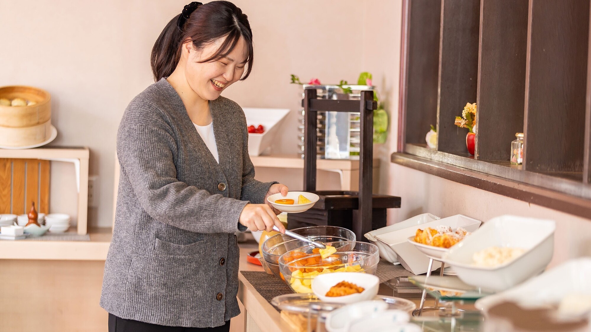 バラエティ豊かな朝食を自分の好みで楽しむことができます♪