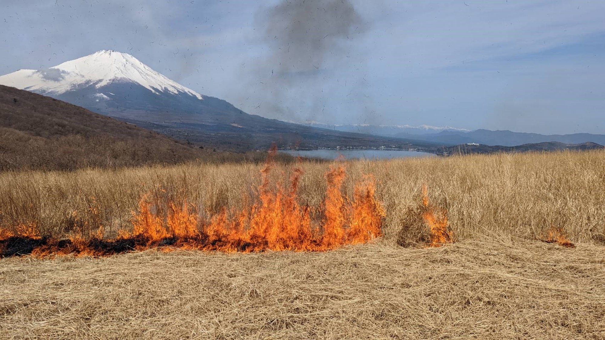 *野焼き／山中湖辺りでは「野火付け」とも言い、北富士演習場及び三国山（明神山）で行われます