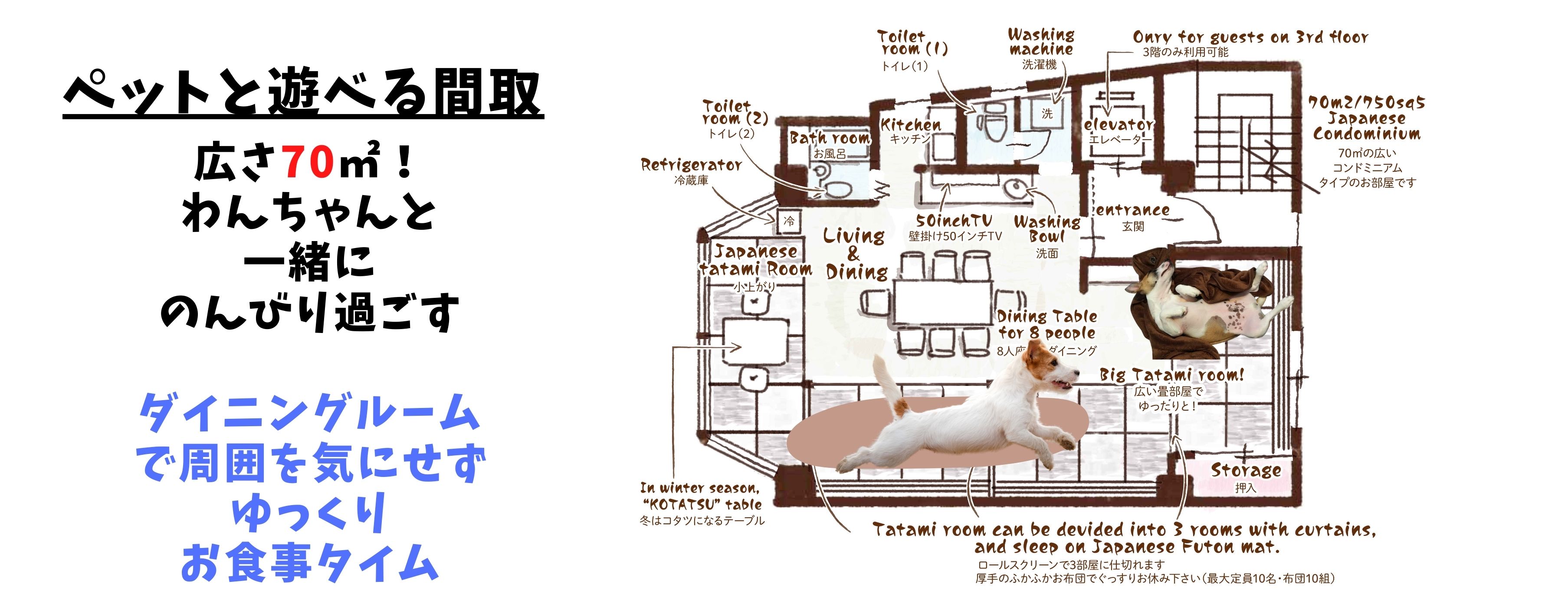 ペット一緒にと泊まれるお部屋の間取