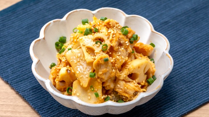 【朝食　冬メニュー】 根菜と鶏肉の葱味噌和え