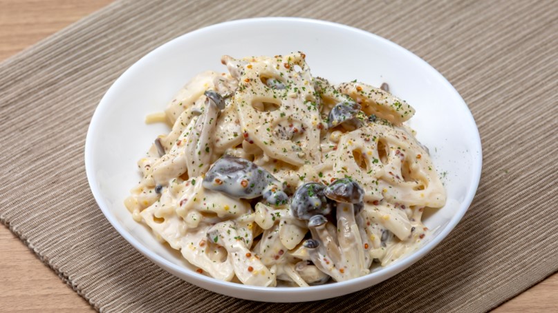 【朝食　冬メニュー】 蓮根と茸の粒マスタードマヨ和え