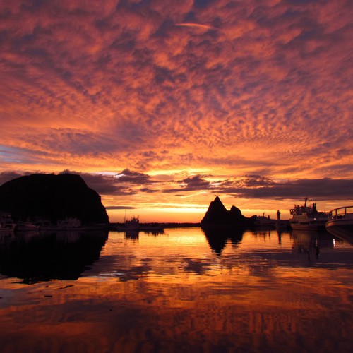 【風景】ウトロ港　夕陽