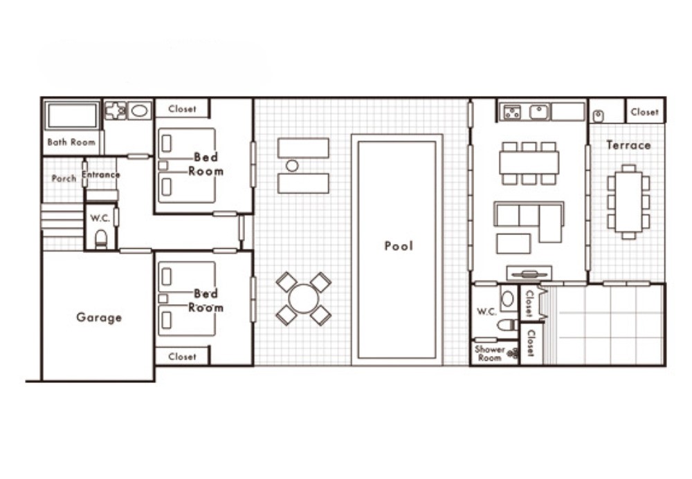 【LOTUS：間取り】最大8名様まで宿泊可能な110㎡の広さ。贅沢なプライベート空間。