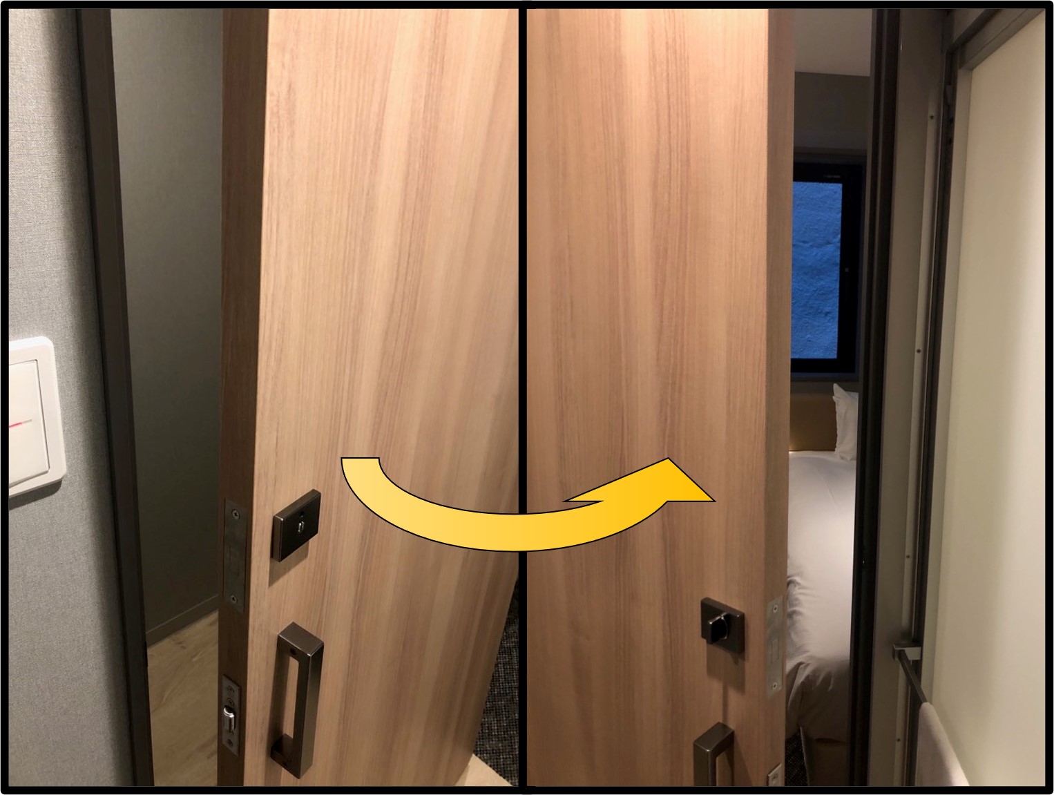 モデレートシングル、モデレートスモールダブル（レディース含む）のトイレ扉は客室内扉としてご利用が可能