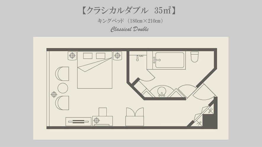 ◆Classical Double｜35平米｜キングベッド1台幅180×210センチ