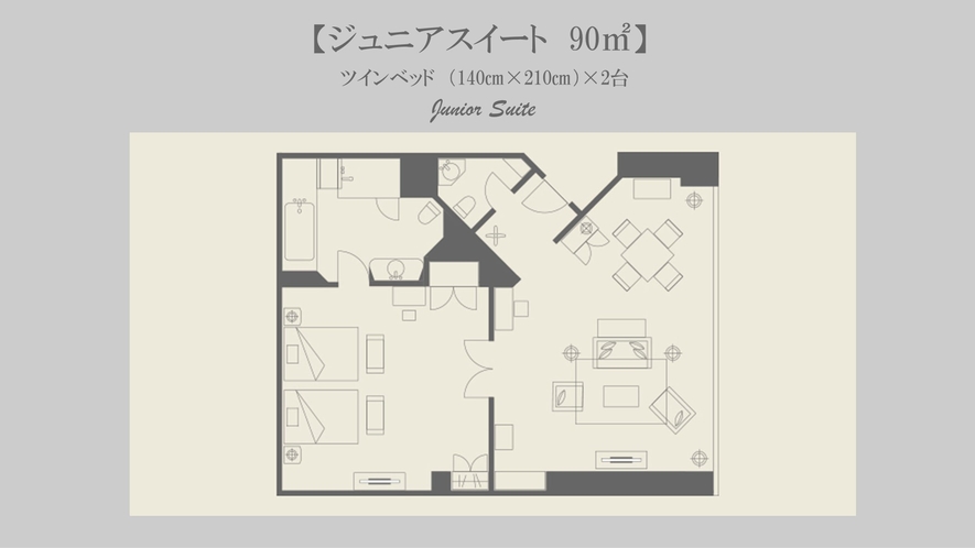 ◆Junior Suite Twin｜91～103平米｜ダブルベッド2台幅140×210センチ