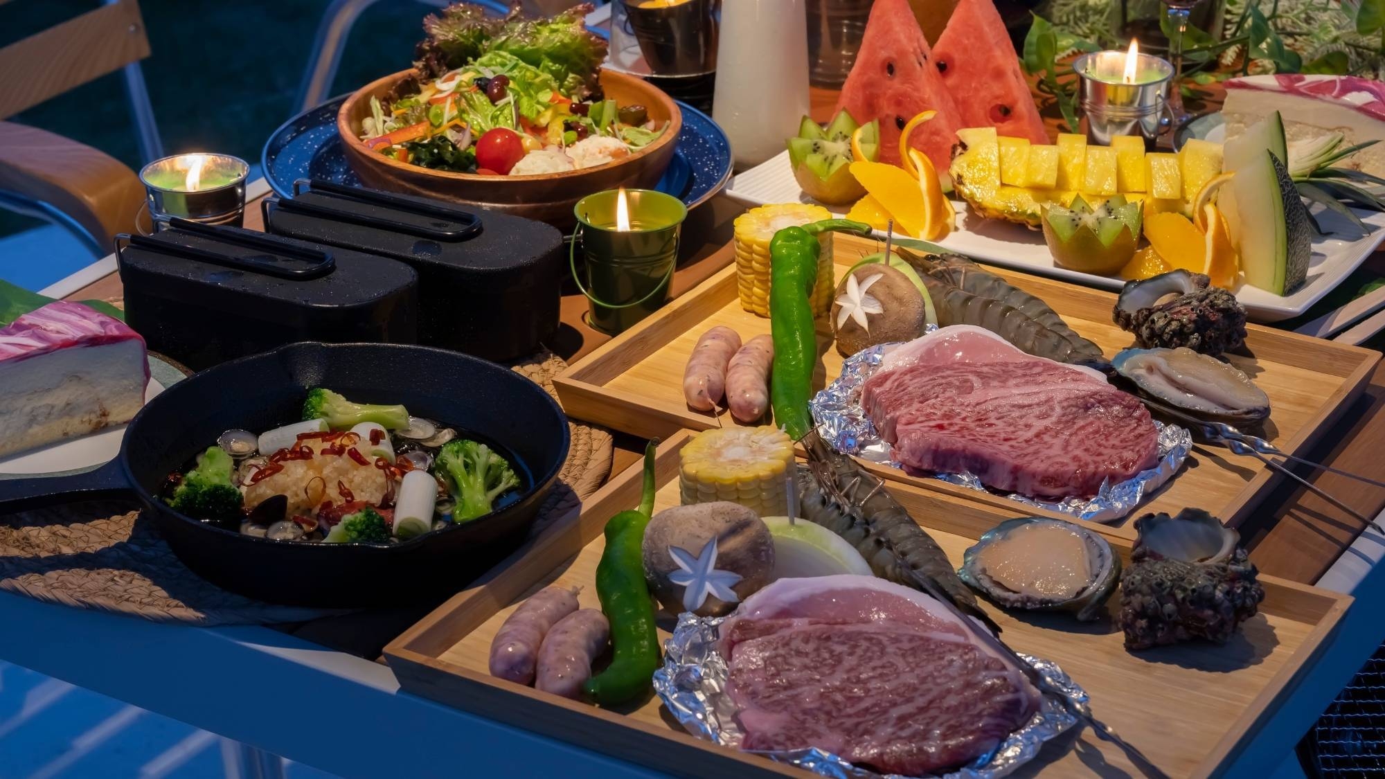 【グランピングベースIZUMO】おしゃれグリルで肉＆海鮮も楽しめる基本BBQ「GRANグラン」＋朝食