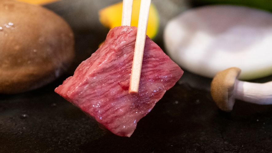 メイン一例：美熊野牛の鉄板焼き。とろける口溶けと濃厚な旨みをお愉しみいただけます。
