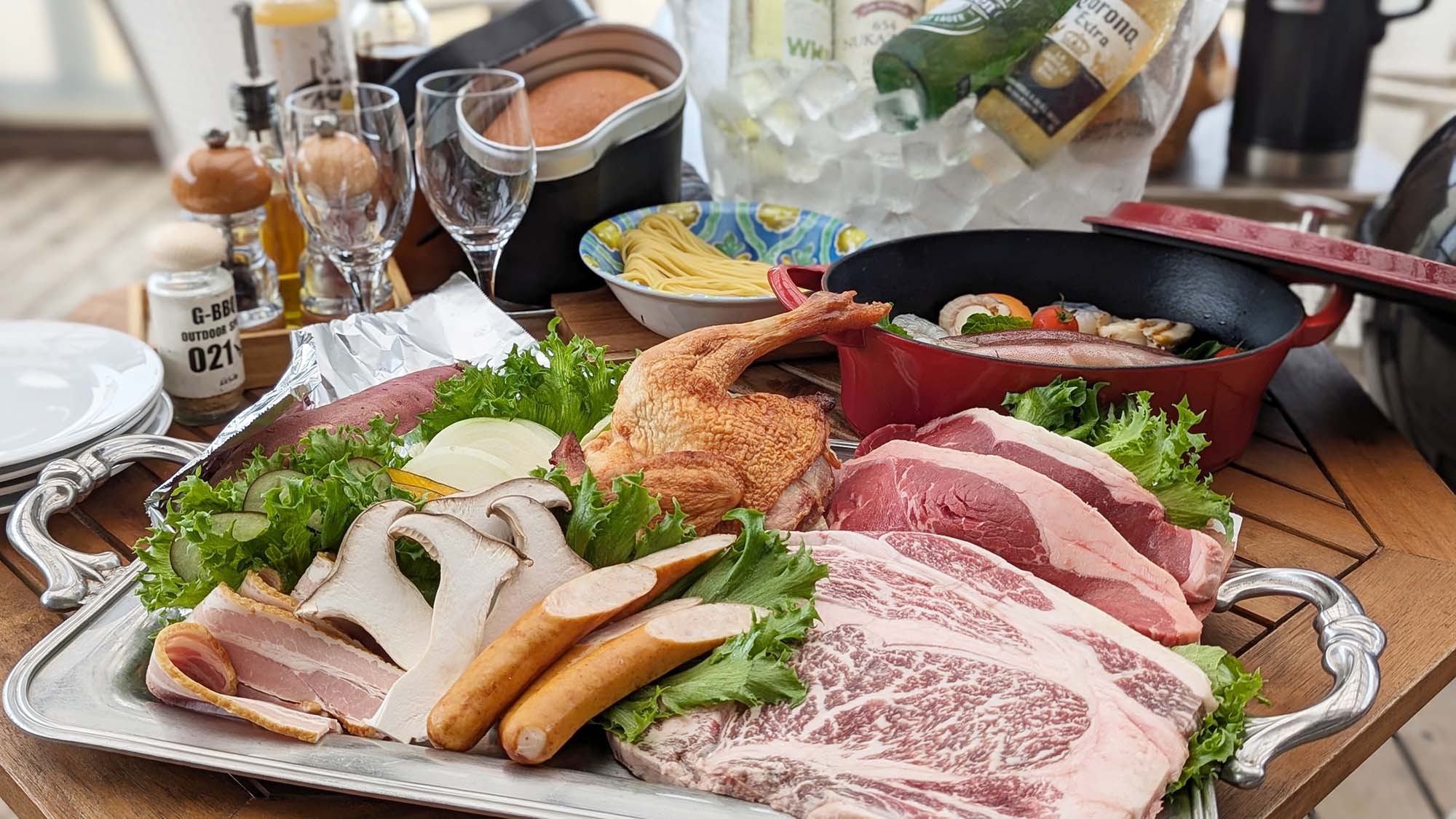 人気！スペシャルBBQ／活き鮑＋ぶどうの樹オリジナルステーキ＆アクアパッツア鍋グルメプラン