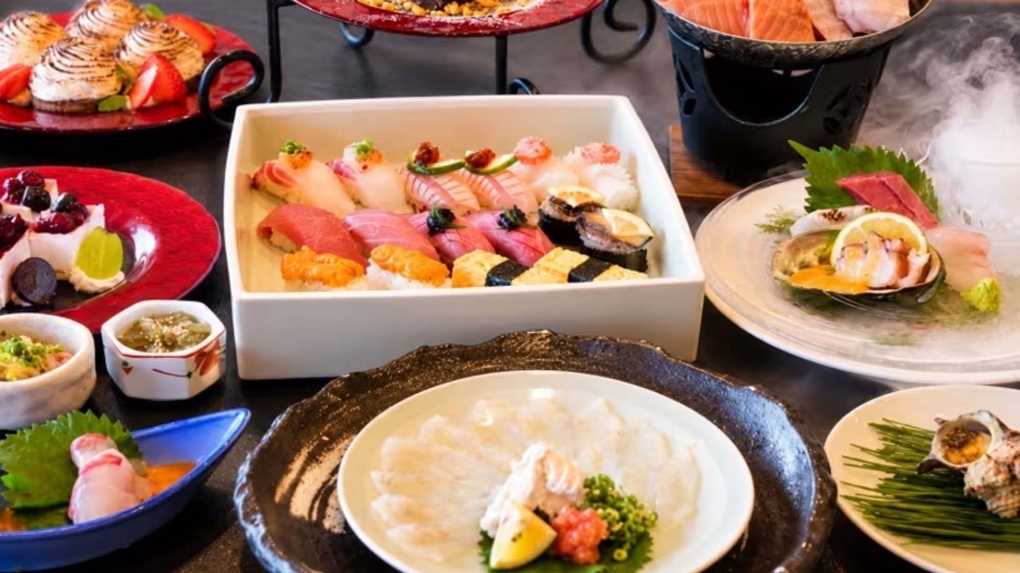 【期間限定光の道プレミアム】海を望む鮨宿｜とらふぐ・鮑・特上握り＆スイーツ・ドリンクフリー／1泊夕食