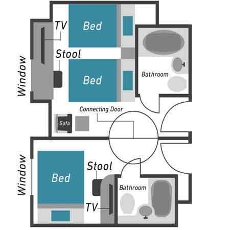 【客室・図面】コネクティングルームのお部屋見取り図です