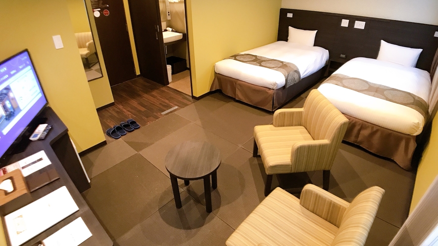 ファミリーツイン　広々25㎡のお部屋はエキストラベッド利用で最大４名様までご宿泊頂けます。