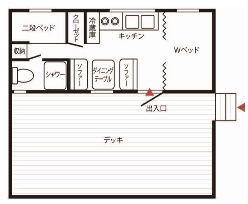 部屋タイプ「ガーデンヴィラアメリカントレーラーハウス」間取り図