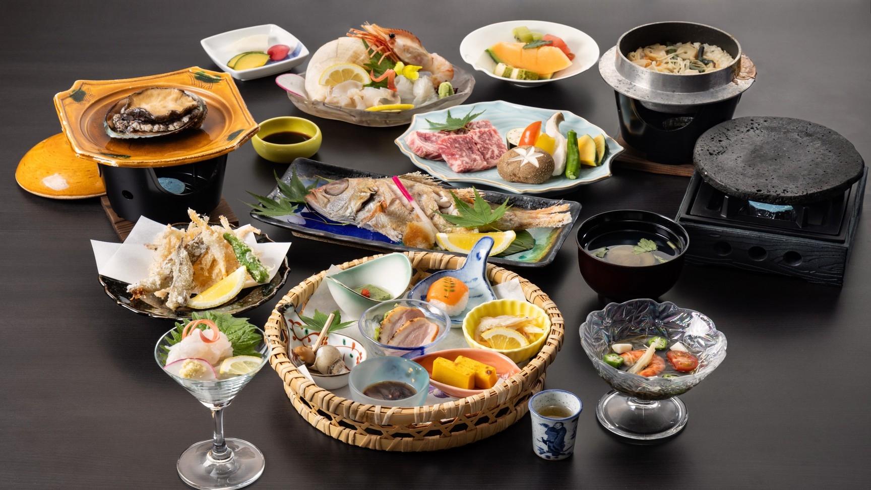 【夏のご馳走全部のせ♪】アワビ＆白えび＆トヤマエビ＆のどぐろ塩焼ＯＲ和牛ステーキ！北陸食べ尽くし！