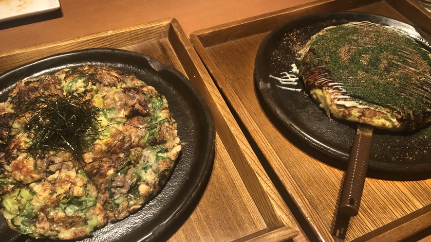 【まんまるの月】　京都の食材をふんだんに使ったまあるい大きなお好み焼きが大人気