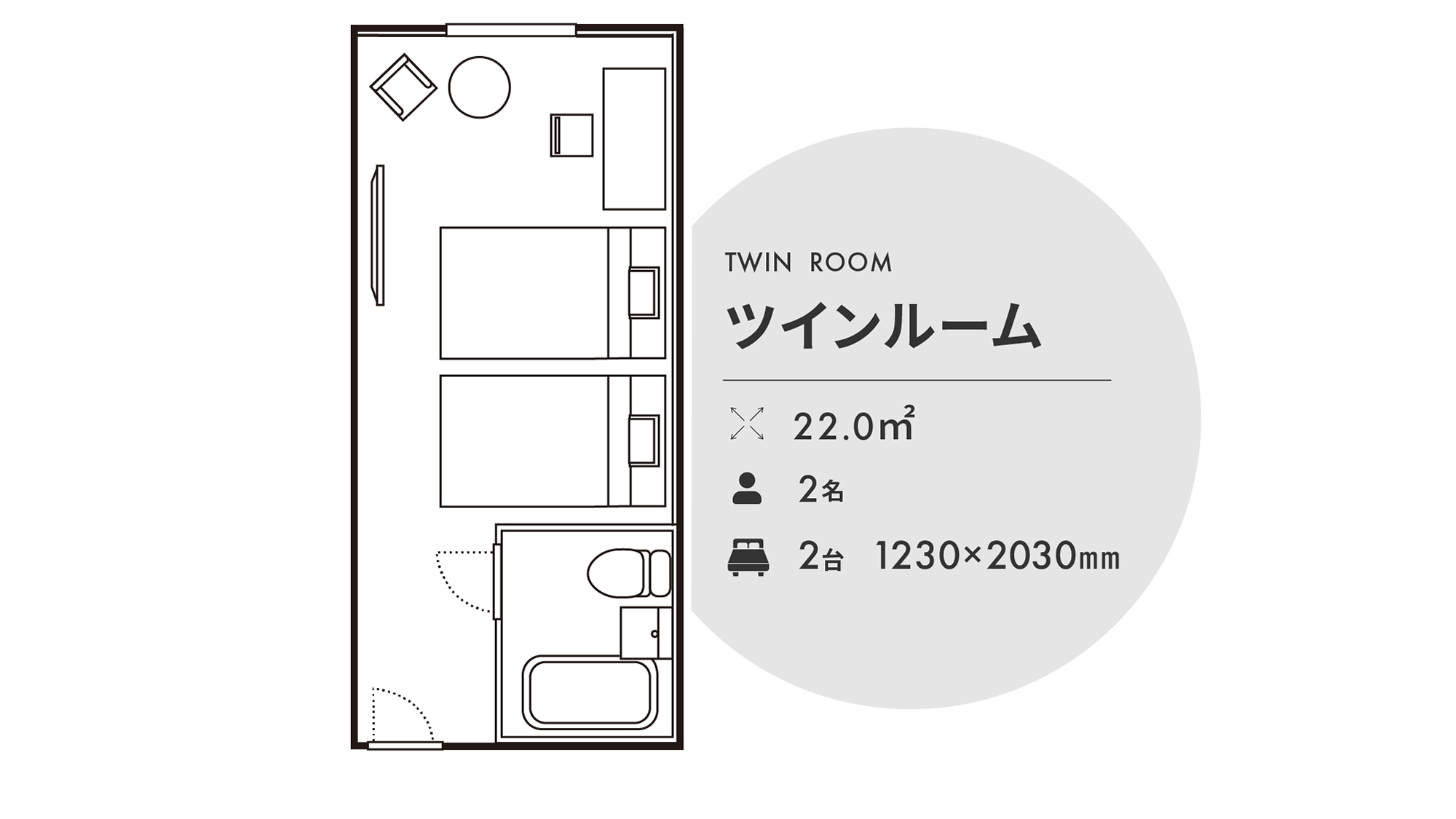 ツインルーム (22平米)