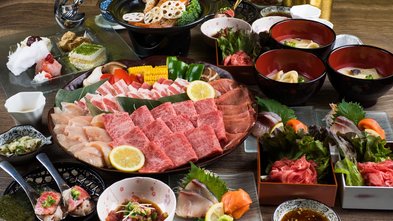 和牛YAKINIKU KAISEKIコース＋ソフトドリンク飲み放題［朝夕2食付き］