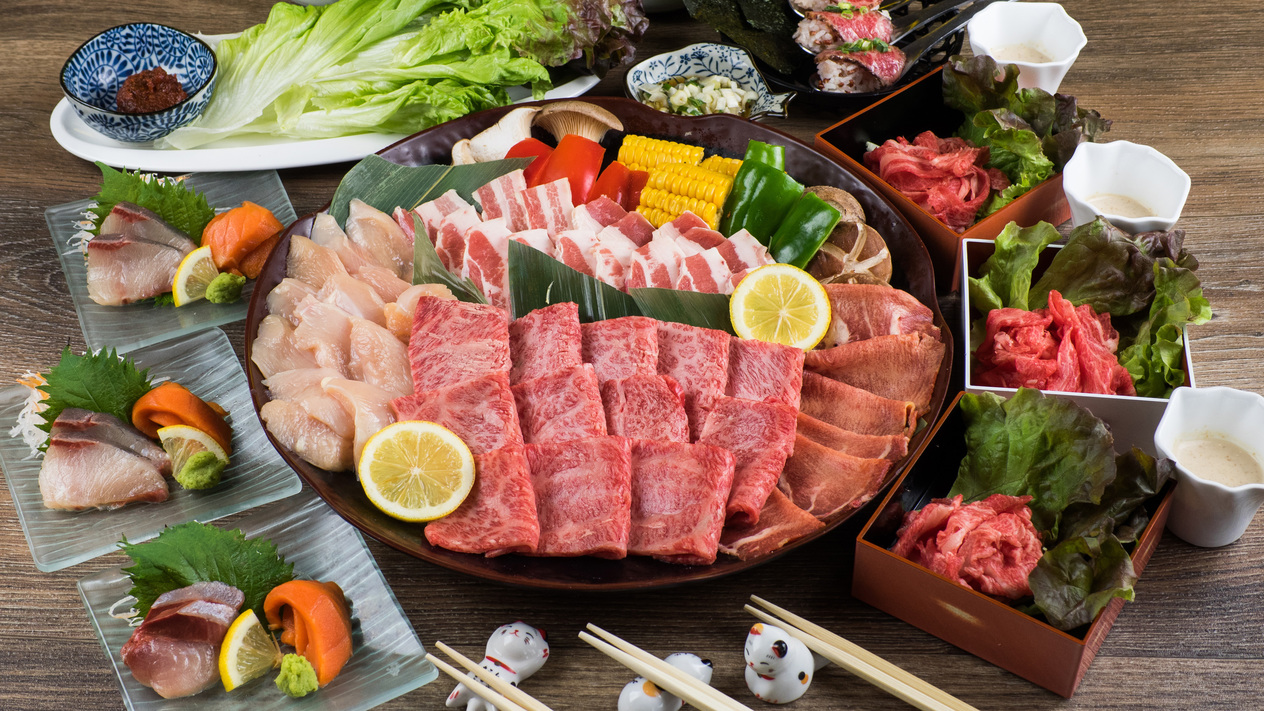 和牛YAKINIKU KAISEKIコース＋ソフトドリンク飲み放題［朝夕2食付き］